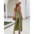 thumbnail image 2 of Women's Jumpsuits Casual Button Deep V Neck Sleeveless Belted Playsuit Overalls High Waist Wide Leg Loose Jumpsuit Rompers, XL, 2 of 4