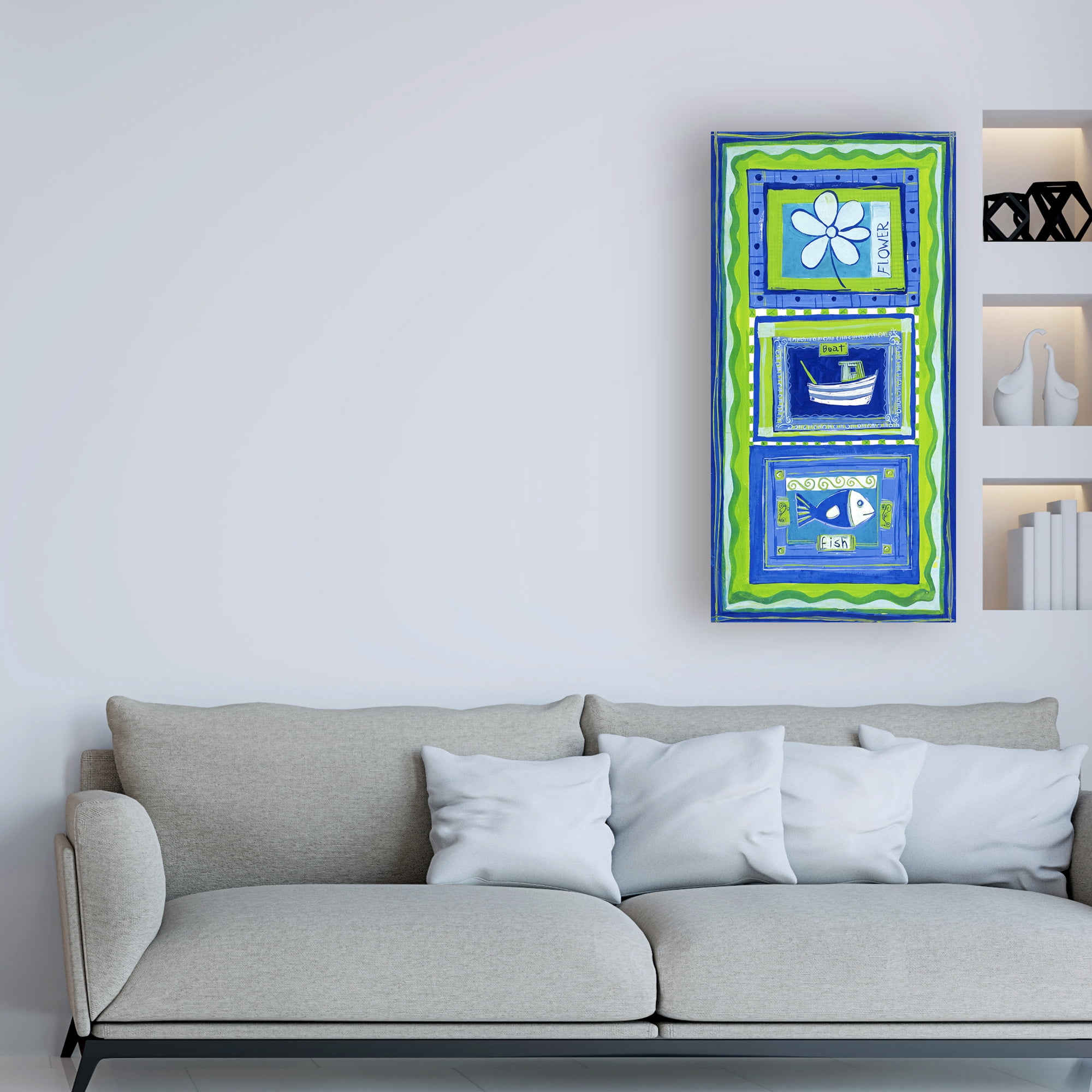 Trademark Fine Art 'Fish Boat And Flower In Blue' Canvas Art by Pablo Esteban