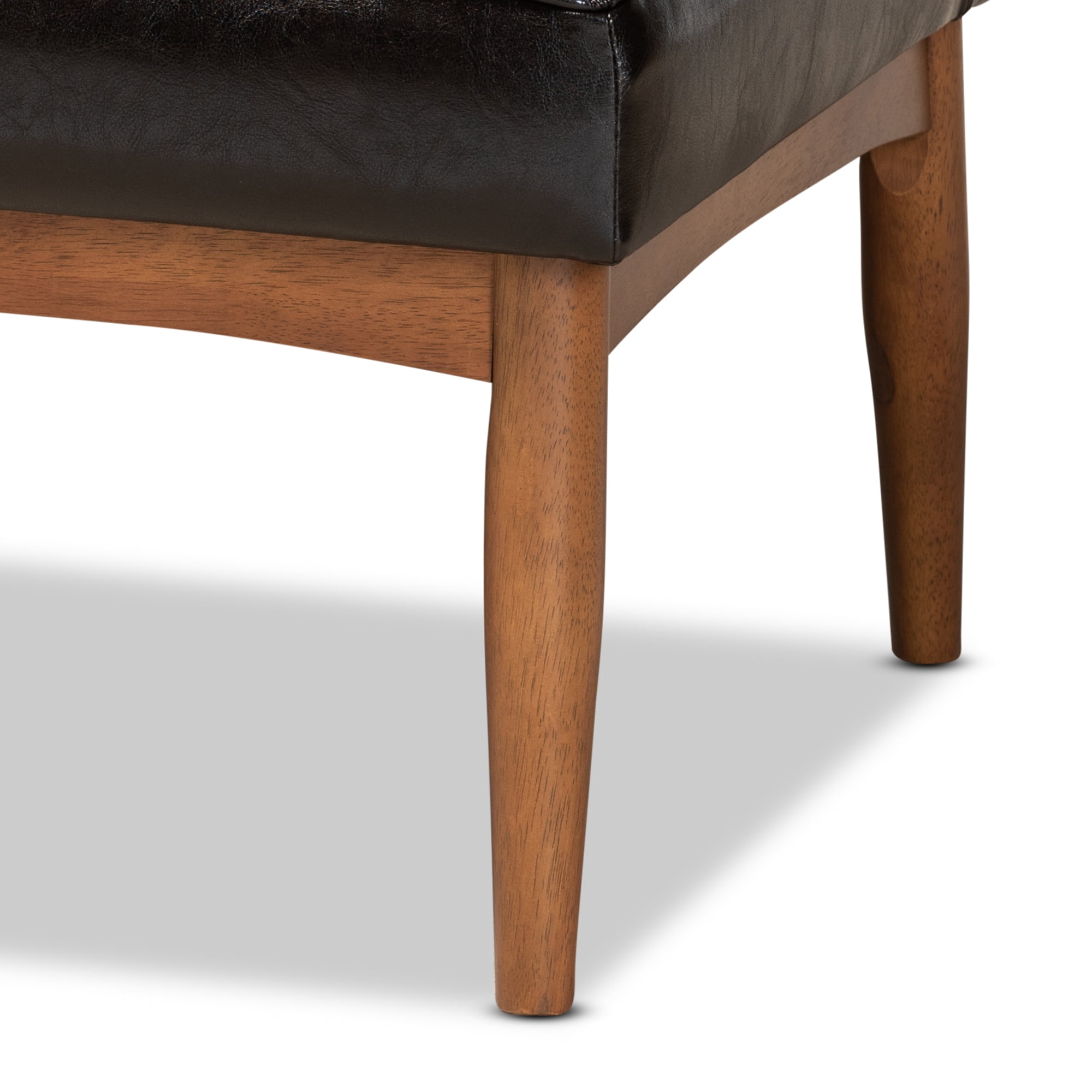 Baxton Studio Sanford Mid-Century Modern Dark Brown Faux Leather Upholstered and Walnut Brown Finished Wood 2-Piece Dining Nook Banquette Set
