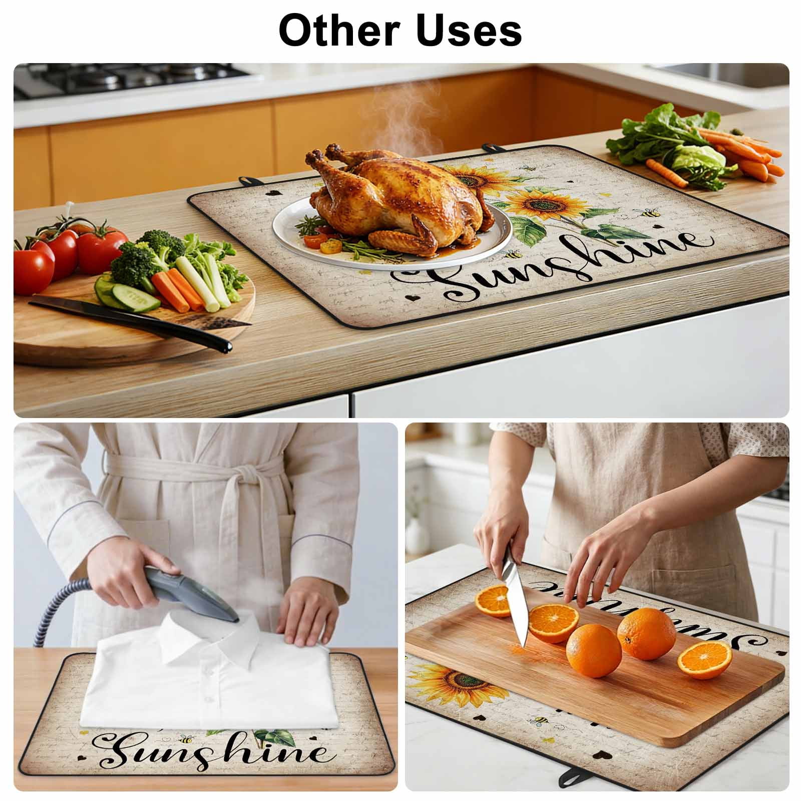 Sunflower Stove Top Cover for Electric Stove, Heat-proof & Non Slip Glass Top Stove Cover Protector, Vintage Summer Botanical Bee Spring Floral Kitchen Flat Cooktop Rubber Mat 24x21 Inches