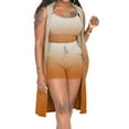 thumbnail image 4 of Women Ribbed 3 Piece Outfits Camisole Sleeveless Open Front Cardigan Tights Short Pants Matching Sets Tracksuit Clubwear, 4 of 6