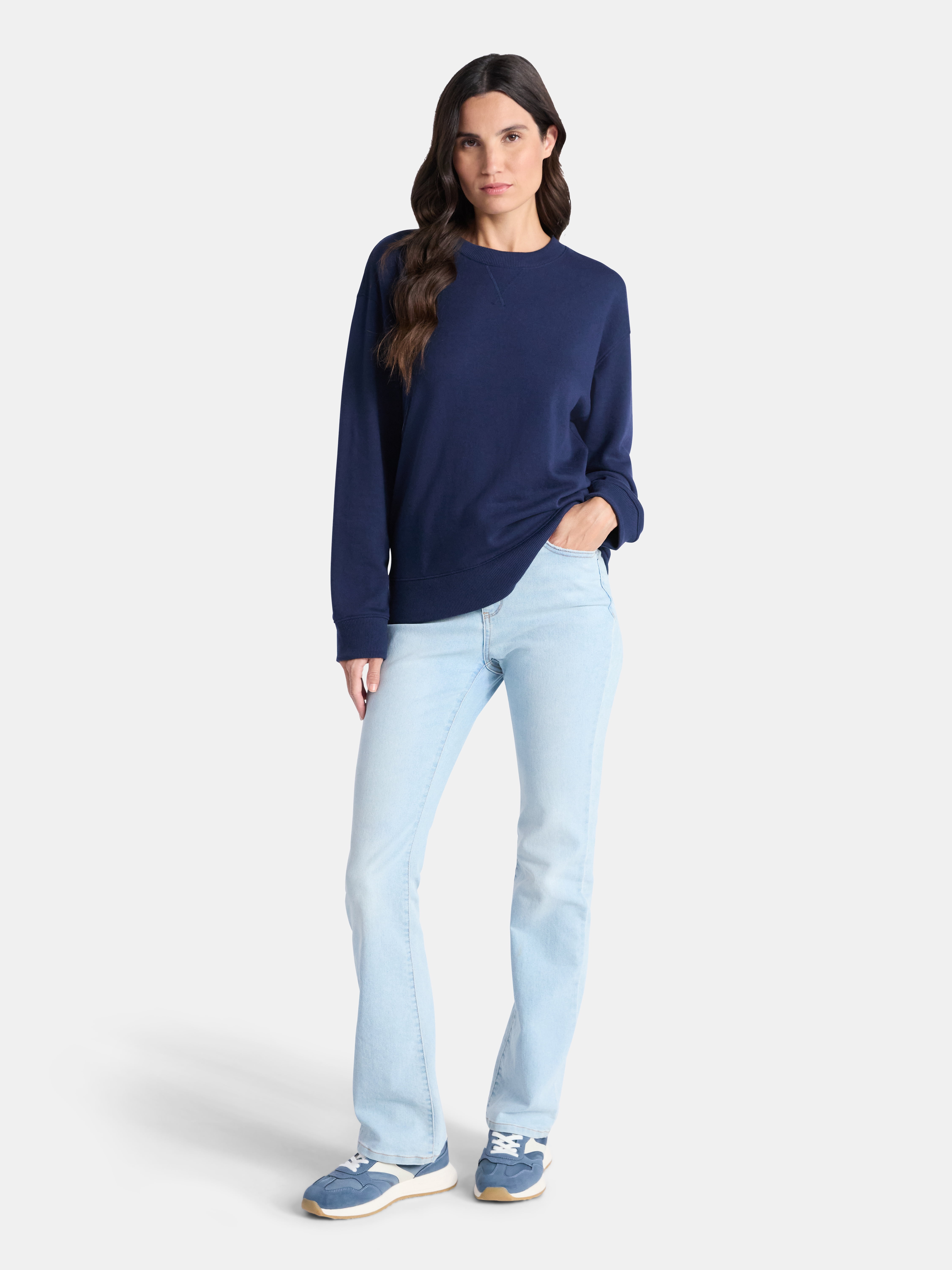 Time and Tru Women's and Women's Plus Crewneck Sweatshirt with Long Sleeves, Sizes XS-4X