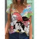 thumbnail image 3 of Camiseta holgada informal de verano con estampado de Mickey Mouse de Disney para mujer, camiseta básica con cuello en V y estampado gráfico, ropa de talla grande con estampado 3D, 3 of 5