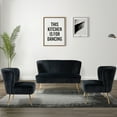 thumbnail image 3 of Velvet Accent Chair Set of 2 Upholstered Adult Side Chairs Gold Leg Home Bedroom Black, 3 of 13