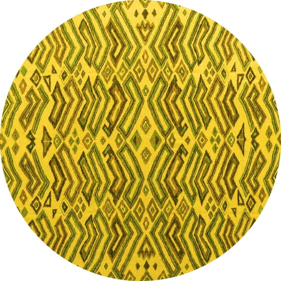 Ahgly Company Machine Washable Indoor Round Abstract Yellow Modern Area Rugs, 3' Round