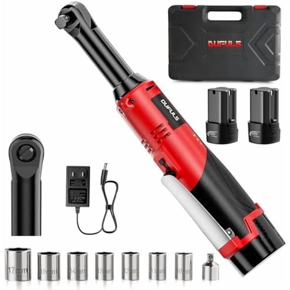 3/8" 18V Extended Cordless Ratchet Wrench, 550RPM 40 Ft-Lbs 4 Inch Electric Ratchet Driver with 2Pcs 2000 mAh Batteries & Charger, Battery Powered Ratchet Wrenches with 8 Sockets