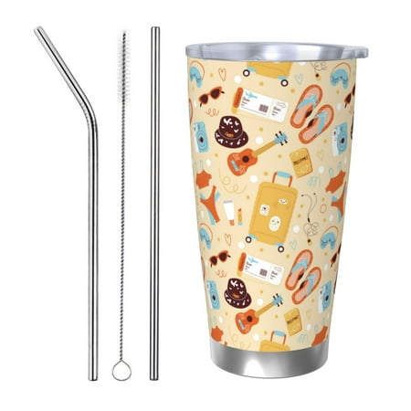 

Salouo Summer Travel Print 20oz Tumbler with Lid Stainless Steel Vacuum Insulated Tumbler Durable Insulated Coffee Mug Thermal Cup with Splash Proof Sliding Lid-Straw Three-piece Set