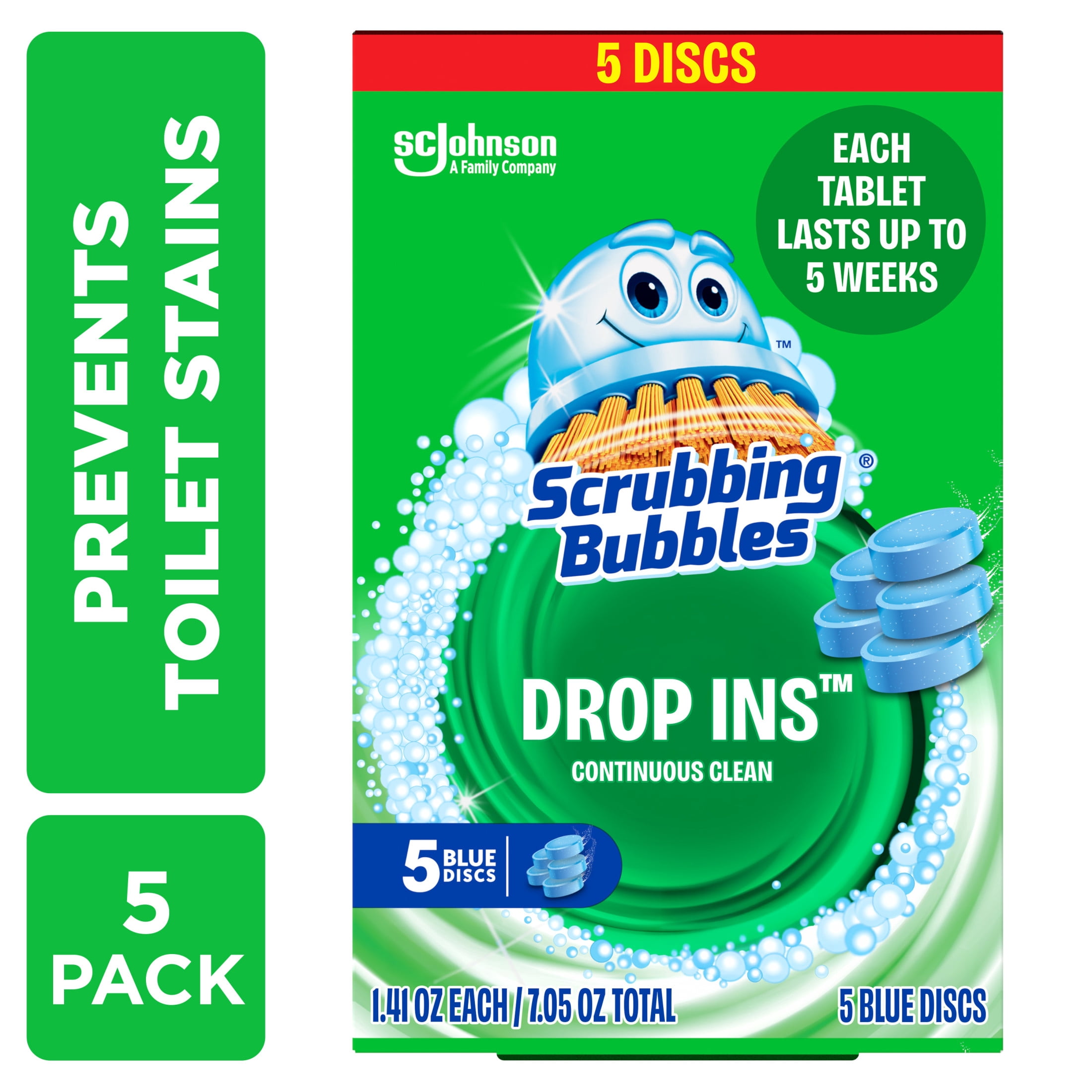 (3 pack) Scrubbing Bubbles Continuous Clean Drop-Ins Discs, Toilet Bowl Cleaner Tablets, 5 Count