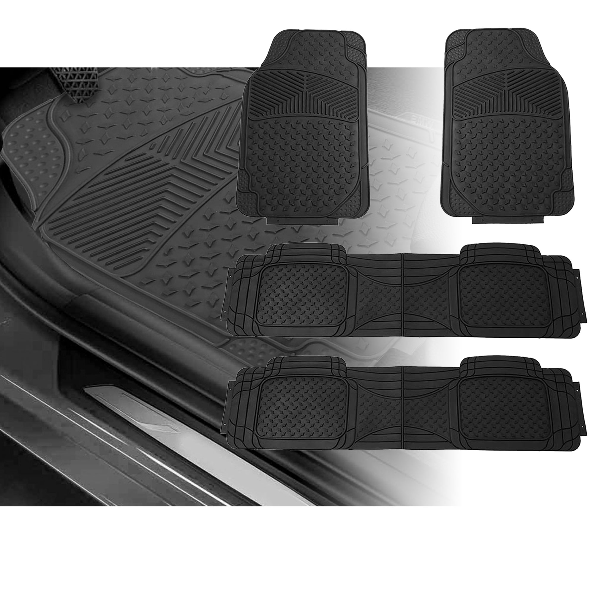 FH Group Semi Custom Trimmable Vinyl Floor Mat for SUV Van, 3 Row Full Set