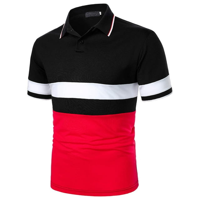 CEHVOM Men's Spring And Summer Leisure Patchwork Shirt With Lapel Short Sleeves Sale