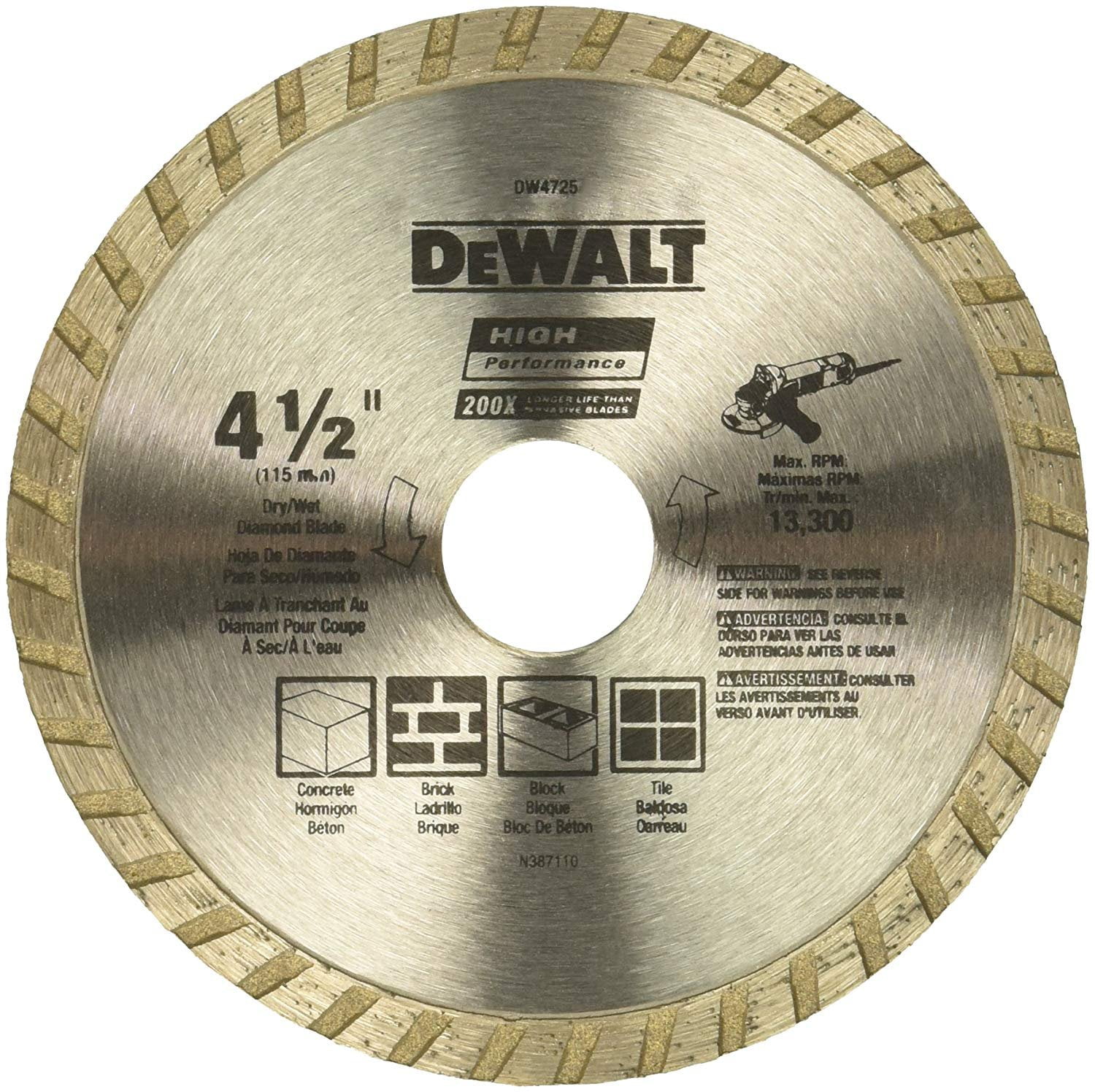 DeWalt-Industrial4-1/2" Dry or Wet Cutting Continuous Rim Diamond Saw Blade,7/8" 