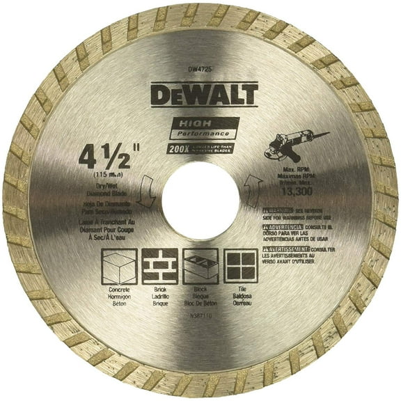 DEWALT DW4725 High Performance 4-1/2-Inch Dry Cutting Continuous Rim Diamond Saw Blade with 7/8-Inch Arbor for Masonry