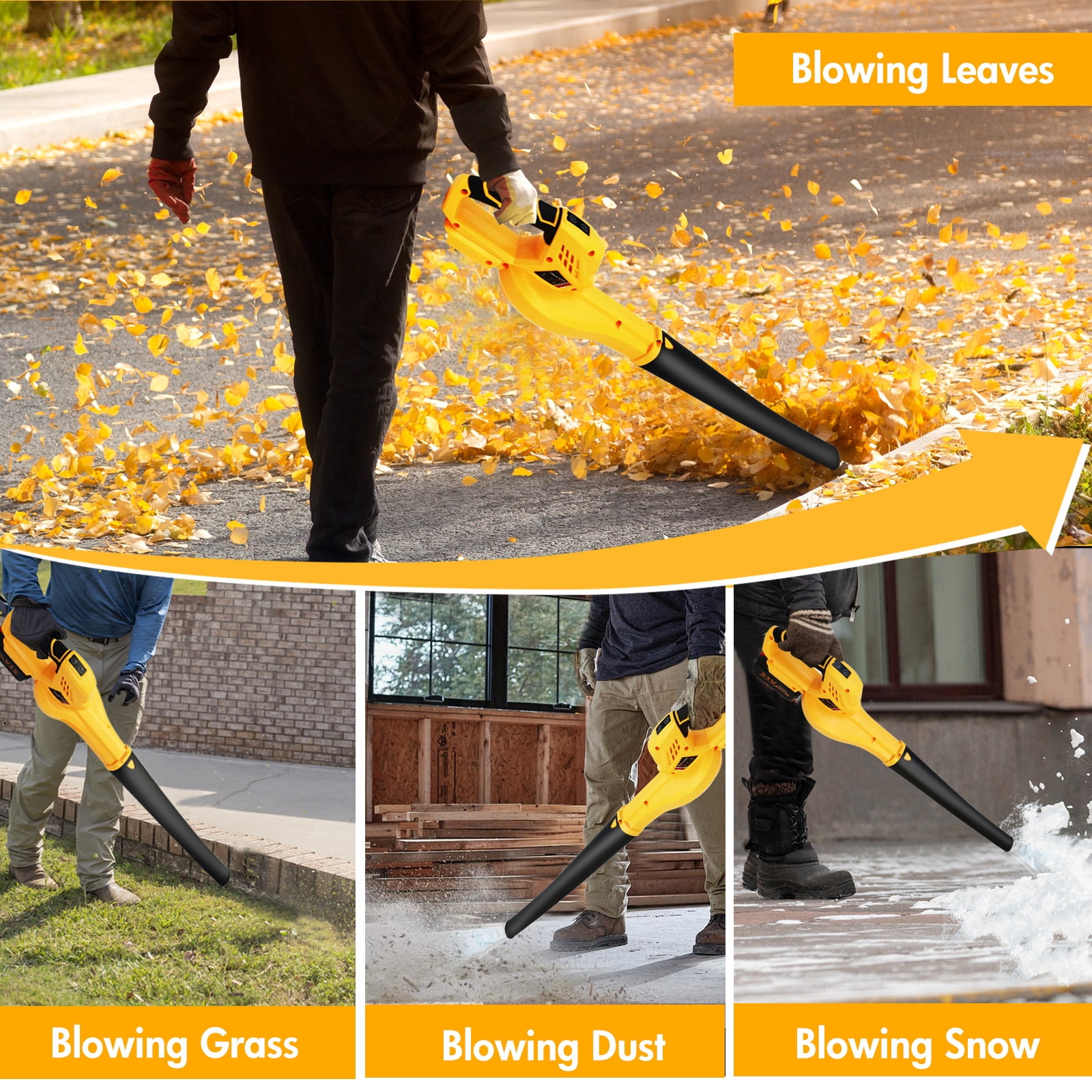Cordless Leaf Blower, 21V Leaf Blower with 1 Battery, 6-Speed Leaf Blowers for Lawn Care, Patio, Blowing Leaves, Yellow