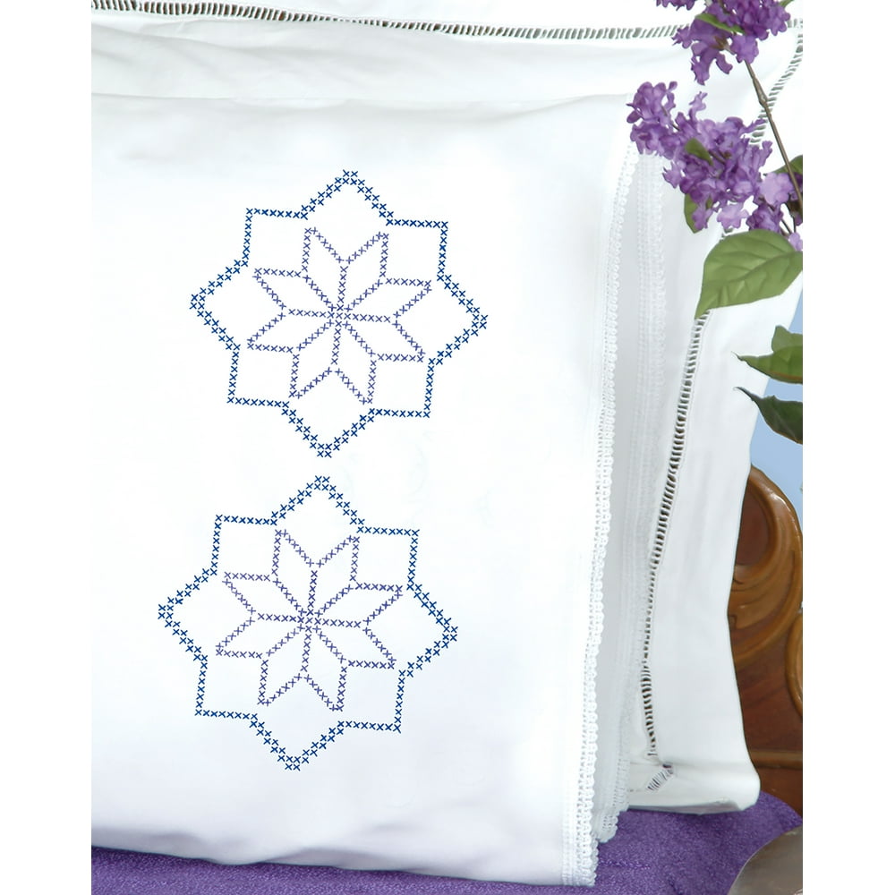 Jack Dempsey Stamped Pillowcases W/White Lace Edge 2/PkgXX Star