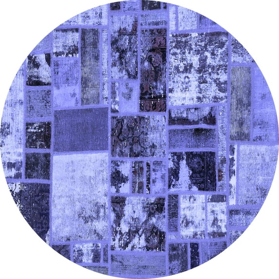 Ahgly Company Machine Washable Indoor Round Patchwork Blue Transitional Area Rugs, 7' Round