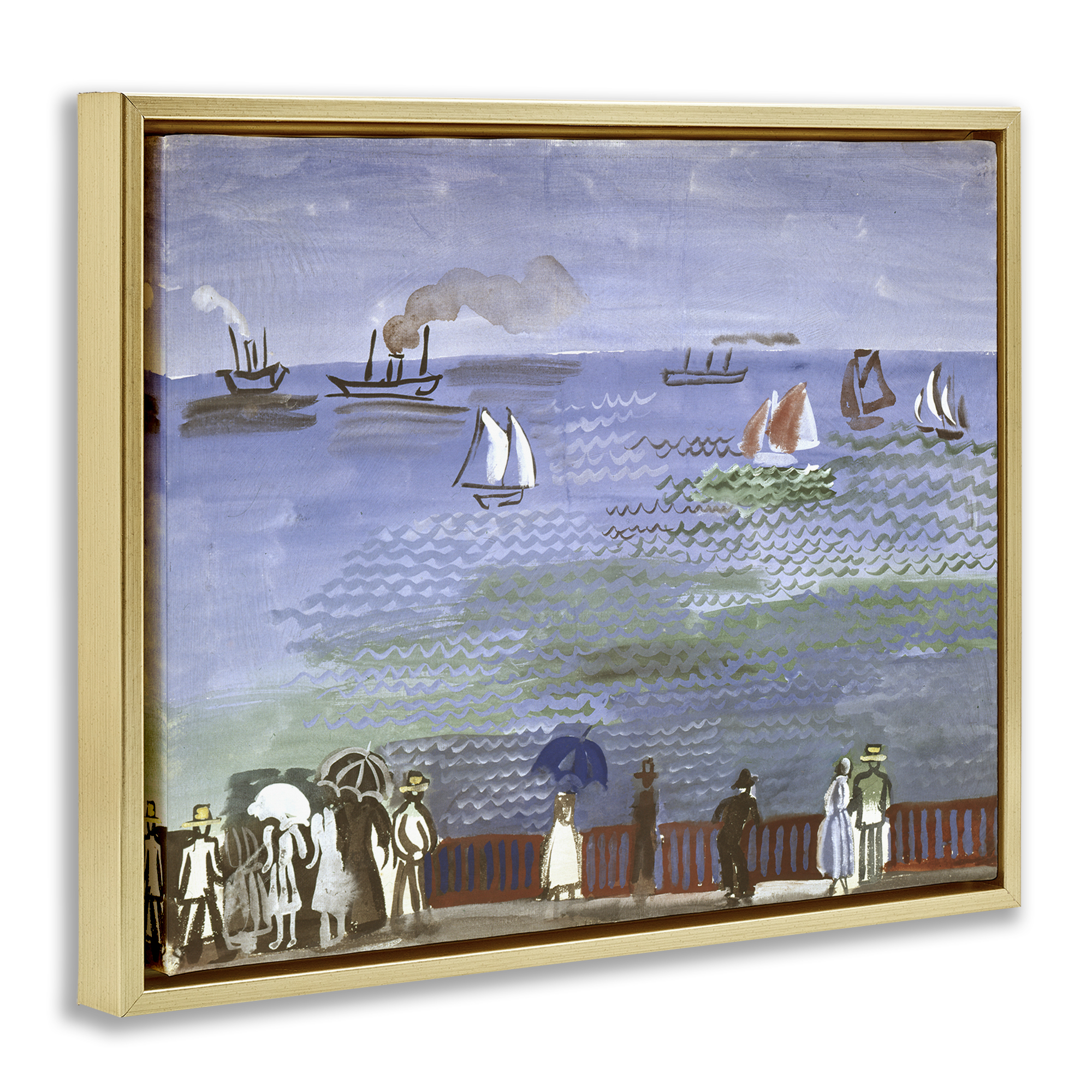 Stupell Industries Classic Raoul Dufy Nautical Scene Landscape & Nature Painting Gold Floater Framed Canvas Art Print Wall Art, 31 x 25