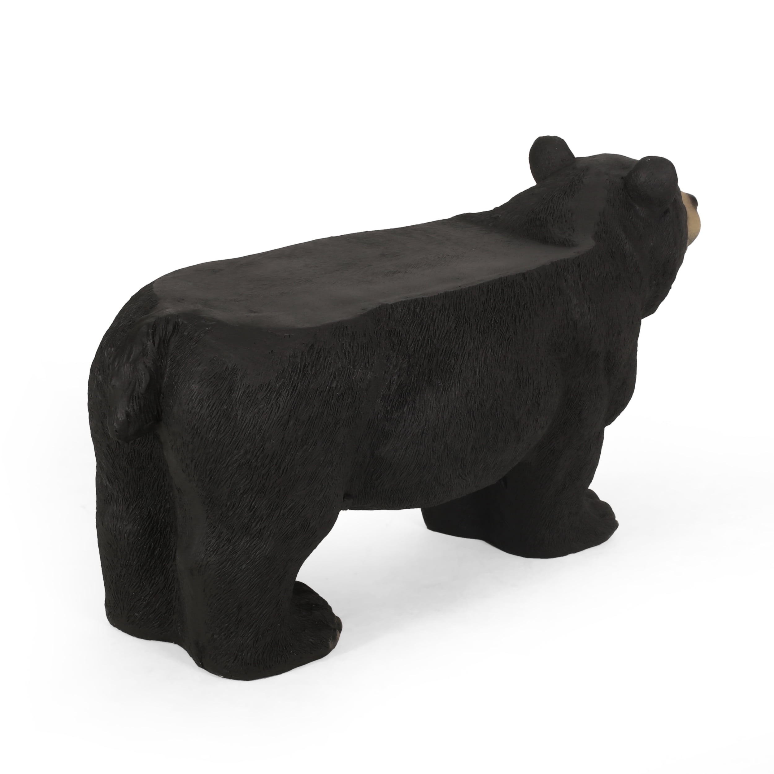 Mendon Cast Stone Outdoor Bear Garden Bench, Matte Black