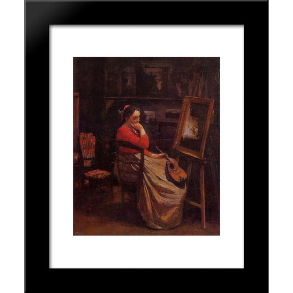 The Studio (Young Woman with a Mandolin) 20x24 Framed Art Print by Camille Corot