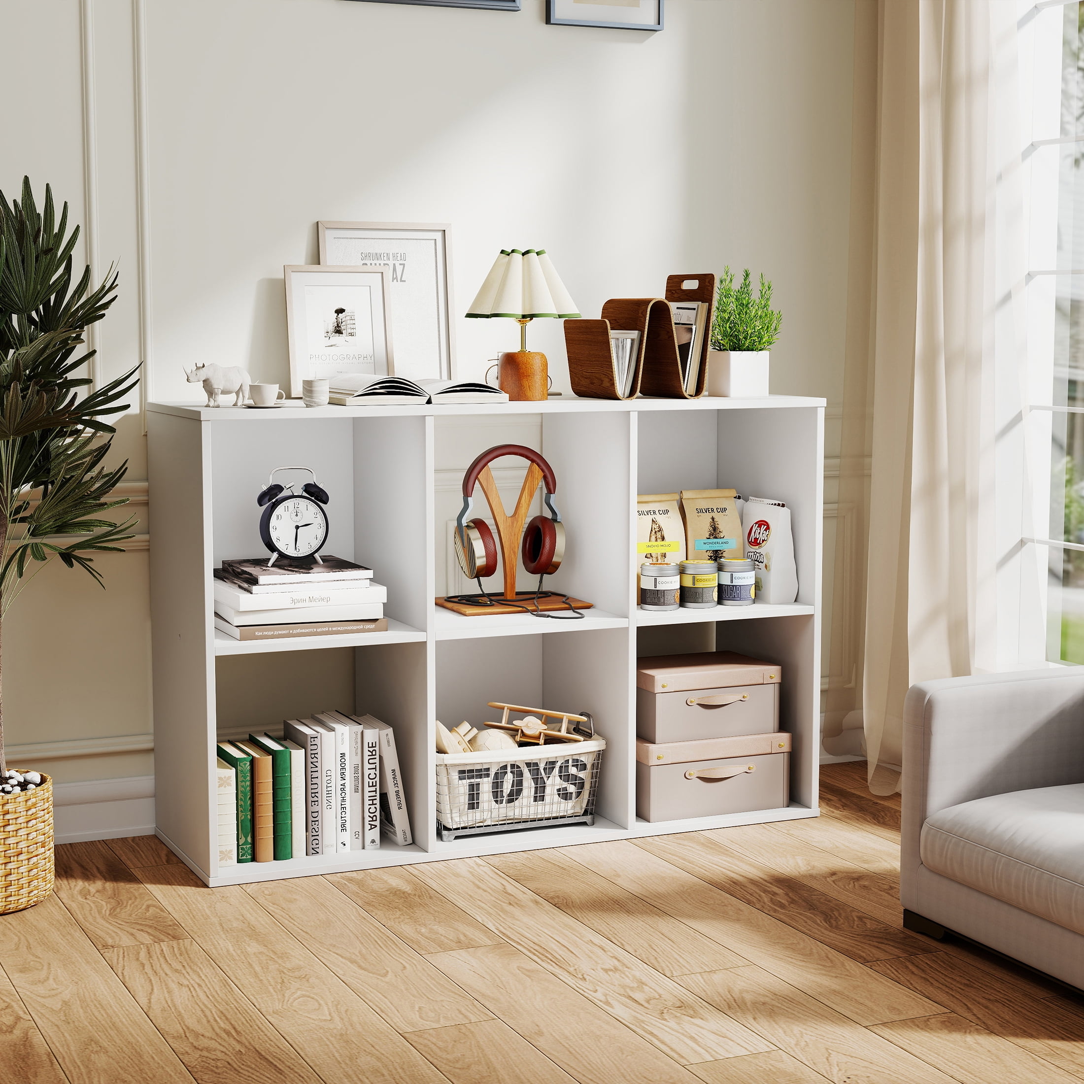 ZUNMOS 6 Cube Storage Organizer,Open Cube Storage Bookcase with 3 Removable Back Panels,for Living Room, Bedroom, Entrance Hall &Office, 36" L×11.6" W×24"H, White