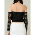 thumbnail image 6 of KelaJuan Women’s Off Shoulder Lace Tops Long Sleeve Slim Fit Ruched T-Shirt Asymmetrical Blouses, 6 of 6