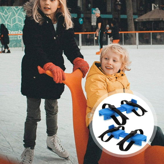 WASHWEPE 1 Pair Double Runner Ice Skates for Kids -Blue with Adjustable Size and Safety Design