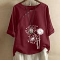 thumbnail image 2 of Ladies Summer Tops - Fashion Dandelion Graphic Printed T Shirt Plus Size Round Neck Short Sleeve Blouses Loose Soft Casual Longline Tee Shirts Women Tops with Buttons Detail, 2 of 6
