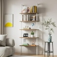 thumbnail image 6 of Flamaker 5-Tier Bookshelf  Wall Mount Ladder Bookshelf, Wood Board and Metal Frame, Modern Tall Narrow Storage Organizer for Home Office (White), 6 of 14