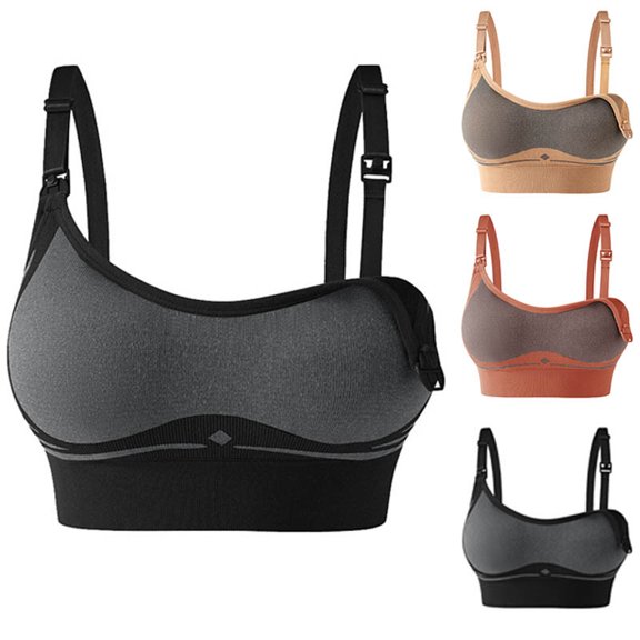 Women's Color Block Nursing Bra, Wirefree Adjustable Strap Breastfeeding Bra, Pregnancy Supportive Soft Bra