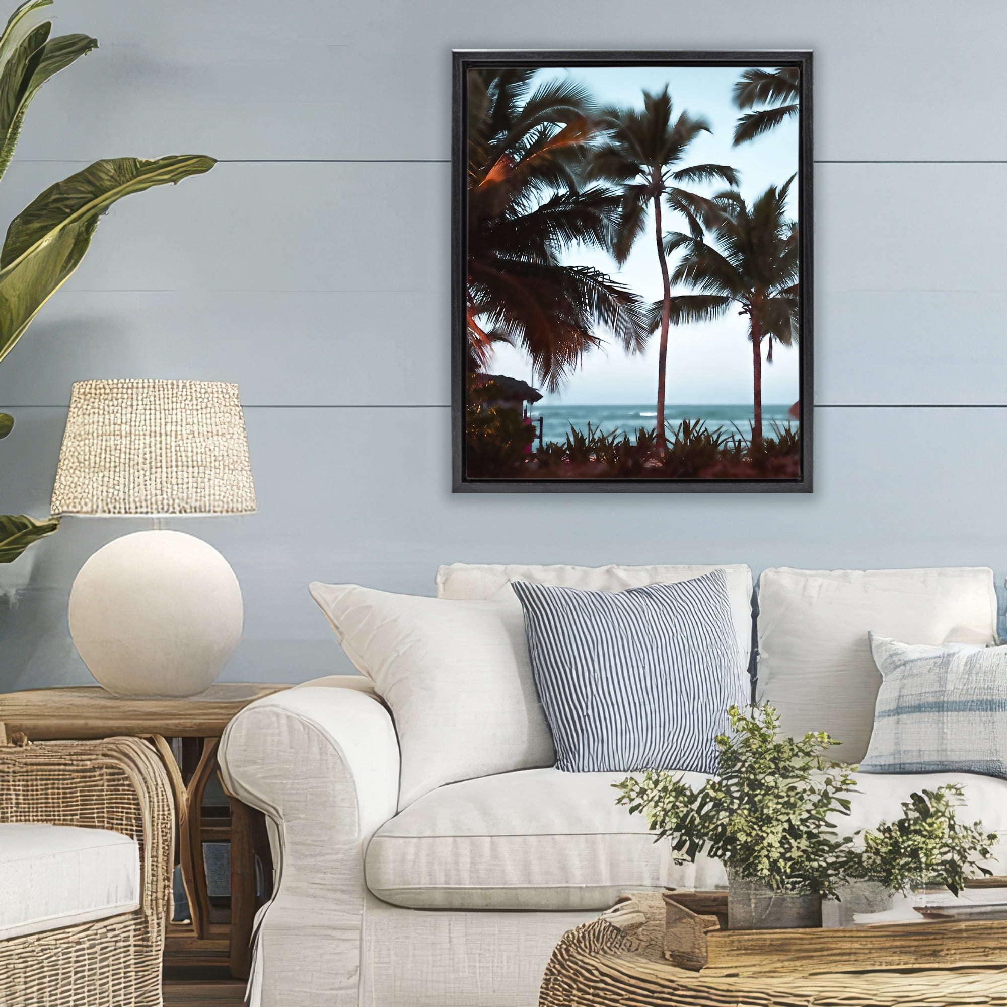 Stupell Industries Shady Palms Beachfront Black Framed Floater Canvas Wall Art, design by Noah Bay