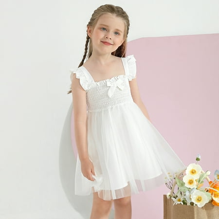 

SILVERCELL Toddler Baby Girl Floral Tulle Party Dress Summer Straps Suspender Ruffle Daisy Flowers Pleated Princess Dresses 1-5 Years