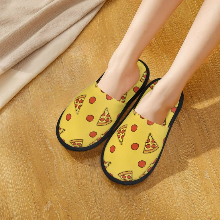 Slippers for Women, Cute Pizza Red Food Womens Slippers Fuzzy