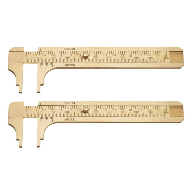Calibrador de bolsillo de latón de 2 piezas con mini regla deslizante de doble escala, herramienta práctica de medición de precisión para joyería, cuentas, anillos, alambre.
