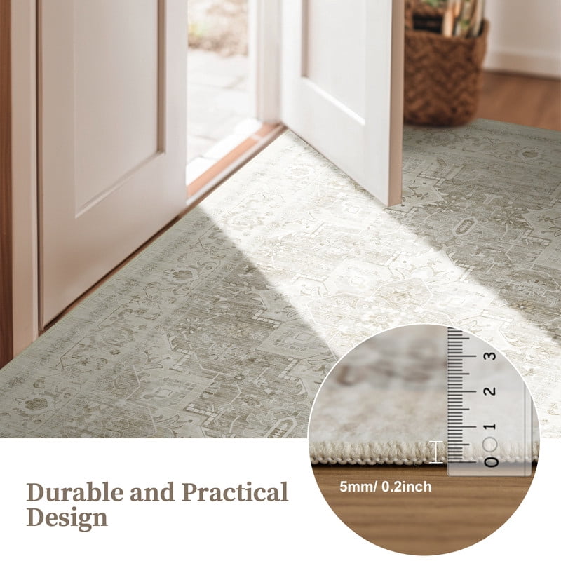 Gianna 9x12 FT Large Polyester Area Rug for Living Room, Machine Washable Low-Pile Rug with Non-Slip Backing, Durable Edge Binding for Bedroom, Dining Room, Christmas Rug, Vintage Style, Beige