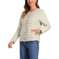 thumbnail image 4 of INSPIRE CHIC Women's Puffer Jacket Lightweight Button Down Packable Long Sleeve Coat XS Beige, 4 of 6