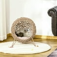 thumbnail image 2 of Demi Bonn 22" Handcrafted Elevated Cat Bed with Plush Pillow, Egg-Shaped Cat Seat, Wicker Cat House with Stand for Indoor Cats, Brown, 2 of 11