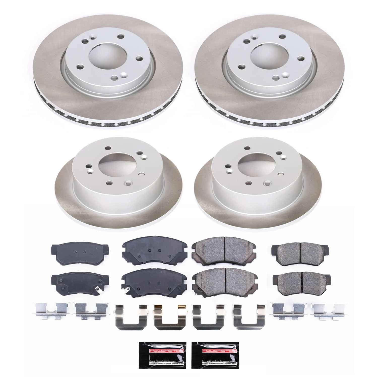 PowerStop Front and Rear Semi-Coated Rotor and Low-Dust Ceramic Brake Pad Kit SC4442
