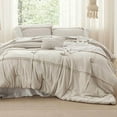 thumbnail image 2 of Full Comforter Set - 4 Pieces Grid Pleat Bed Set, Beige Boho Bedding for All Season, 1 Soft Comforter, 2 Pillowcases, 1 Decorative Pillow, 2 of 7