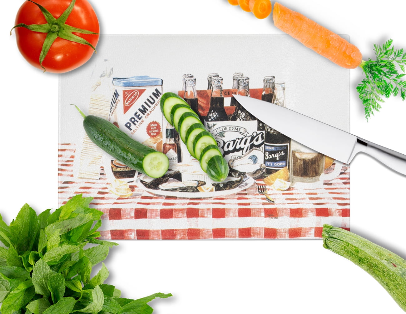 Barq's oysters Glass Cutting Board Large