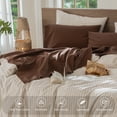 thumbnail image 2 of MooMee 100% Washed Cotton Sheet Set Queen Linen Like Textured Breathable Durable Soft Comfy 4pcs (Cocoa Brown), 2 of 6