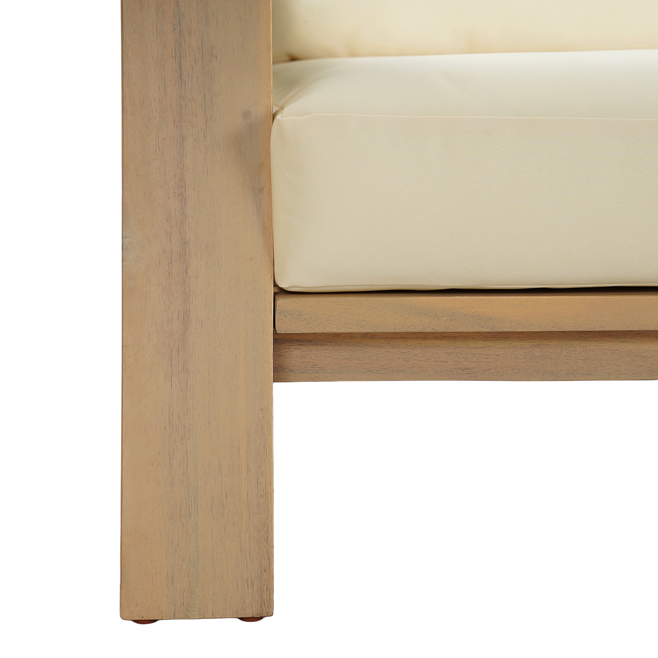 Christopher Knight Home Modern Acacia Wood Outdoor Patio Loveseat with Cushions, Light Teak+Cream