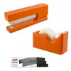 JAM Paper Office & Desk Sets, 1 Tape Dispenser 1 Stapler 1 Pack of Staples, Orange and Black, 3/pack
