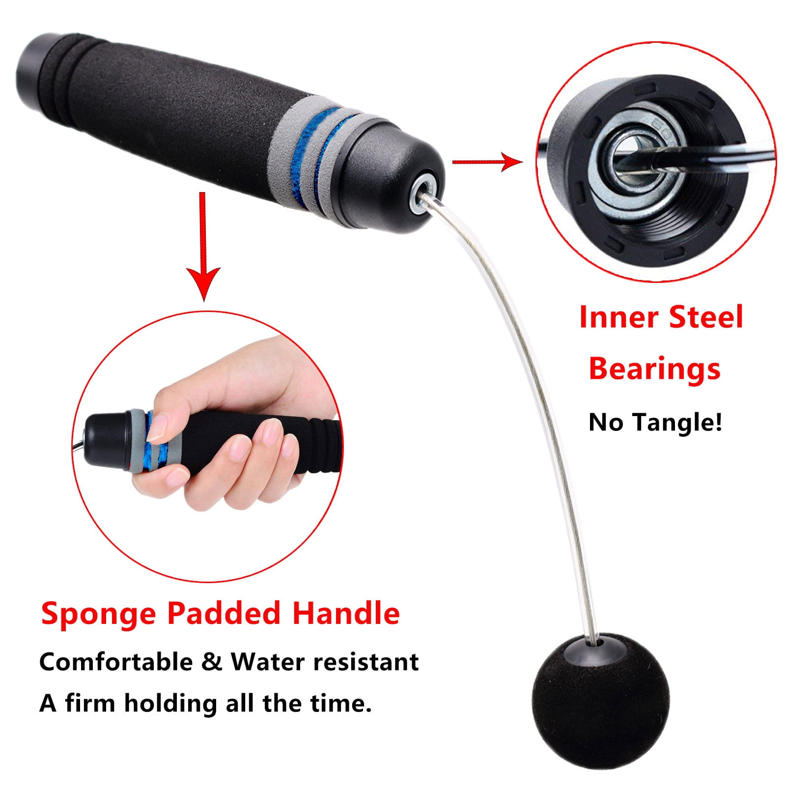 Ueasy Cordless Jump Rope With Anti-slip Memory Sponge Handles, Fitness Tangle Free Ropeless, For Home Office Bedroom Outdoors Crossfit Speed Jump Rope for Women Men Kids