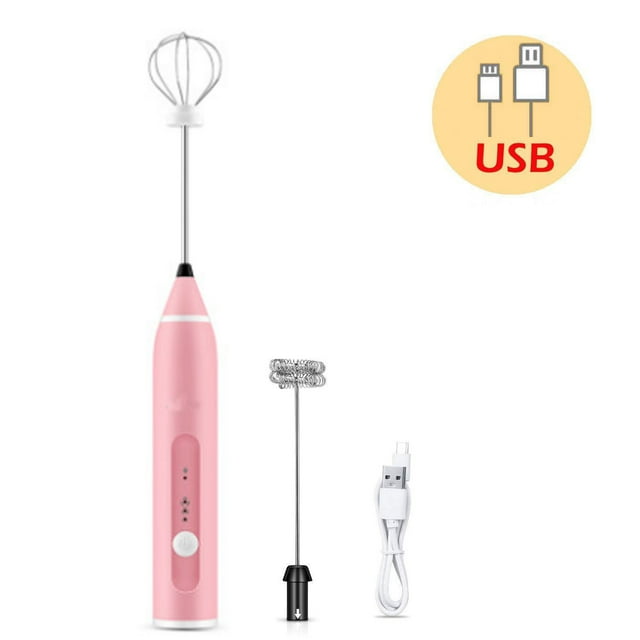 Mélangeur Électrique Rechargeable Batteur à Oeufs Automatique, Machine à Mousse Rechargeable Portative à Trois Vitesses Réglables Convenant au Latte, Cappuccino, Matcha, Frappé, Café Pétillant, Chocolat Chaud, Rose