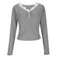 thumbnail image 5 of BiZtdJrK Women Workout Henley Shirts Lace Patchwork Button Crew Neck Long Sleeve Tee Tops Slim Fit Ribbed Knit Casual Tees Lightweight Yoga T Shirt Bronze S, 5 of 7