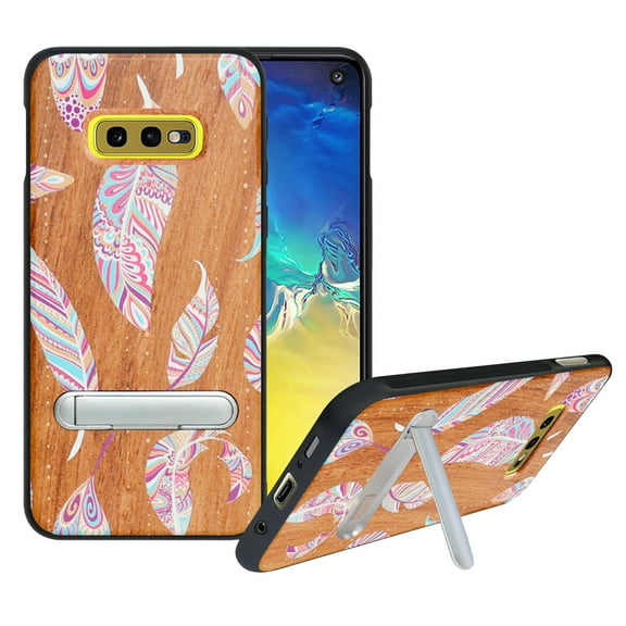 Labanema Samsung Galaxy S10e /S10 Lite Case, Samsung Galaxy S10e /S10 Lite Cover with Metal Kickstand, Natural Wood TPU Cover, Anti Scratch Case for Samsung Galaxy S10e /S10 Lite (Feather)