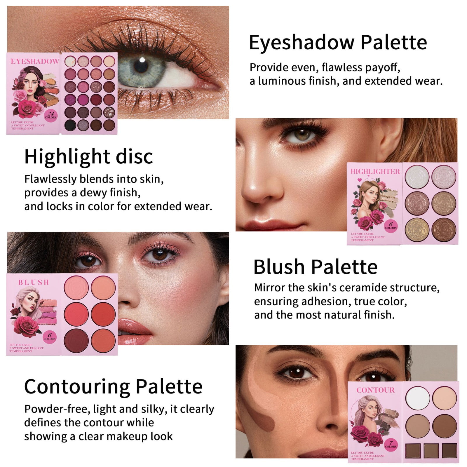Eyeshadow Palette 24 Color Book Style Makeup Palette with 5 Layers, Multi-functional Eyeshadow Blush Highlighter Kit for Professional Makeup