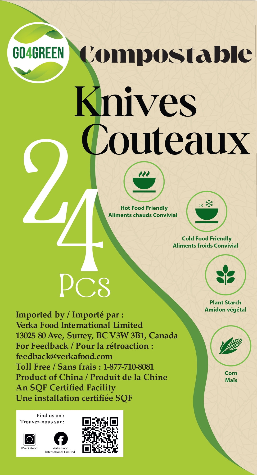 Go4Green Compostable Knives, 24 Pieces