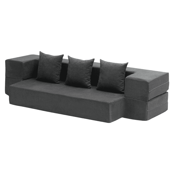 Folding Sofa Bed, 3-in-1 Convertible Couch Bed with Pillows, Memory Foam Sleeper Chair, Futon for Living Room Bedroom - Dark Grey (Twin)