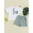 thumbnail image 2 of Bslissey Toddler Baby Boys Summer Clothes Short Sleeve Crew Neck Pocket T-shirt Tops + Solid Color Shorts 2Pcs Outfits Infant Casual Short Pants Sets 3 Months-3 Years, 2 of 10