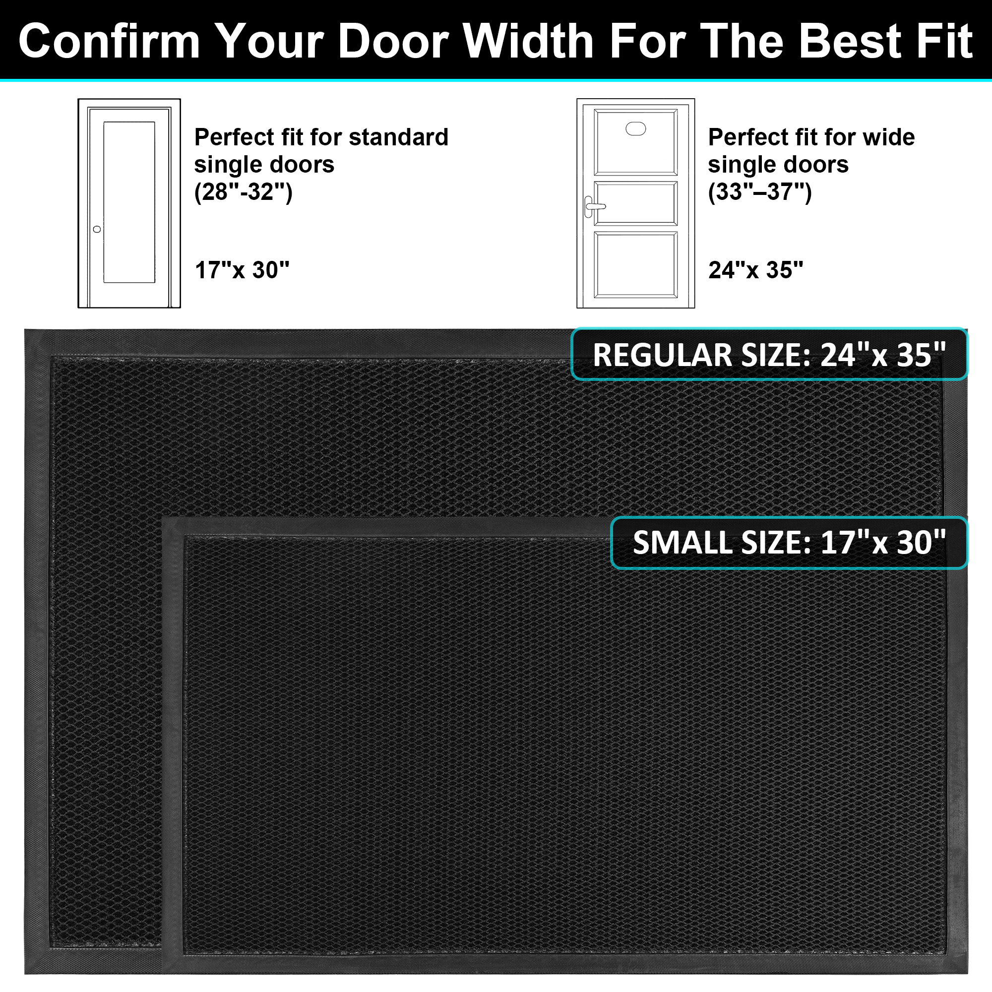 Vaparinckl Outdoor Mat, Non Slip 24"x35" Doormat, Springy Front Door Welcome Mat, Absorbent Rubber, Mesh Low Profile Dirt Trapper Indoor Rug For Entryway & Outside Entrance, Black